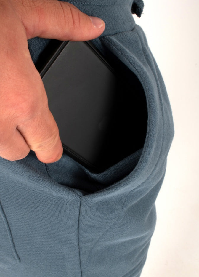 nuffinz shorts mirage blue organic cotton mobile pocket detail
