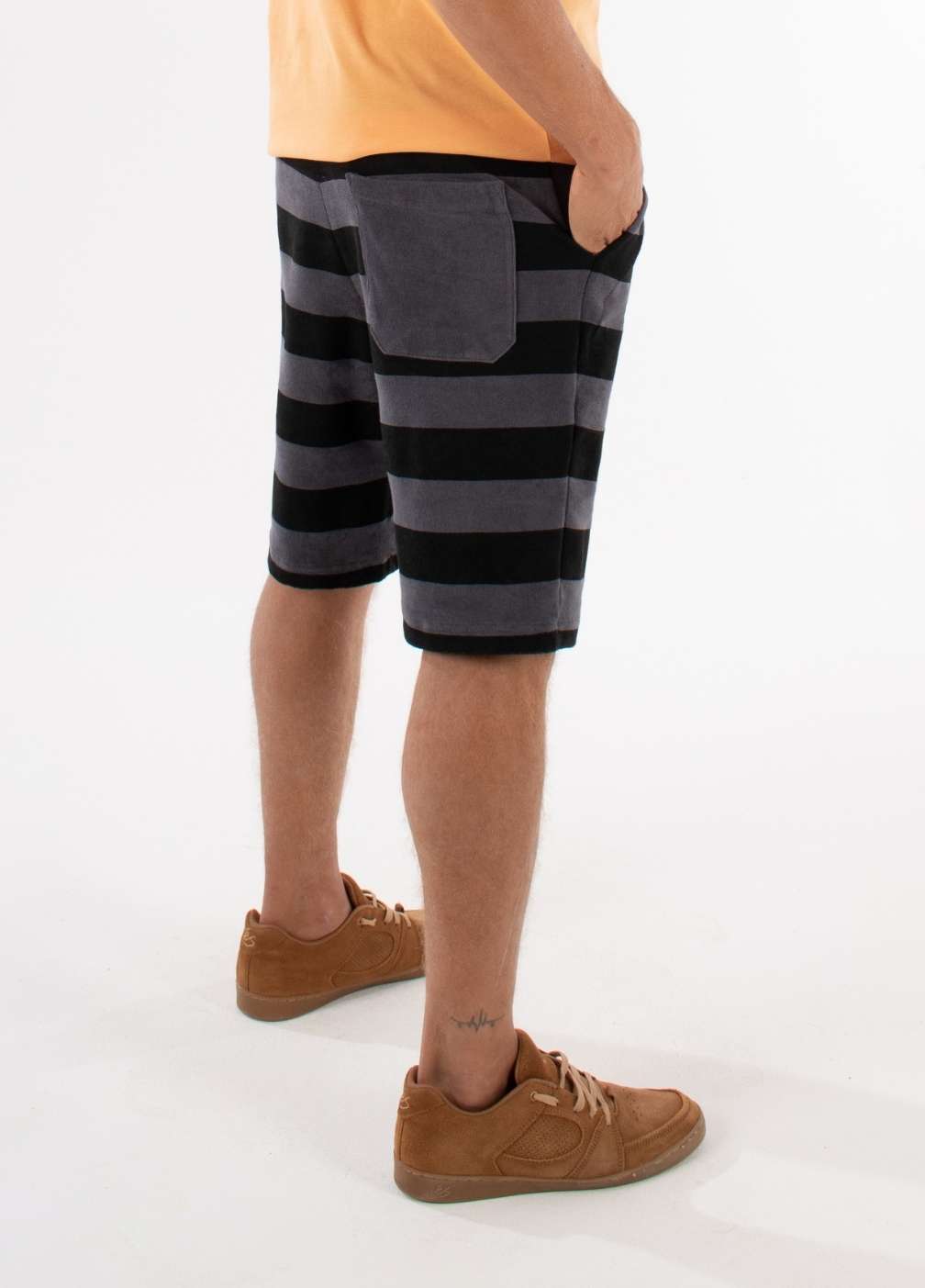 nuffinz striped shorts - EBONY TOWEL SHORTS ST - 100% organic cotton - terry cloth - comfortable shorts for men - closeup back