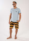 nuffinz GOLDEN NUGGET TOWEL SHORTS ST - whole outfit visible from the front - made out of organic terry cloth - sustainable men's shorts - golden yellow striped
