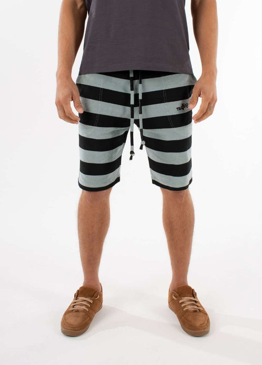 nuffinz striped shorts - SILVER BLUE TOWEL SHORTS ST - 100% organic cotton - terry cloth - comfortable shorts for men - closeup front